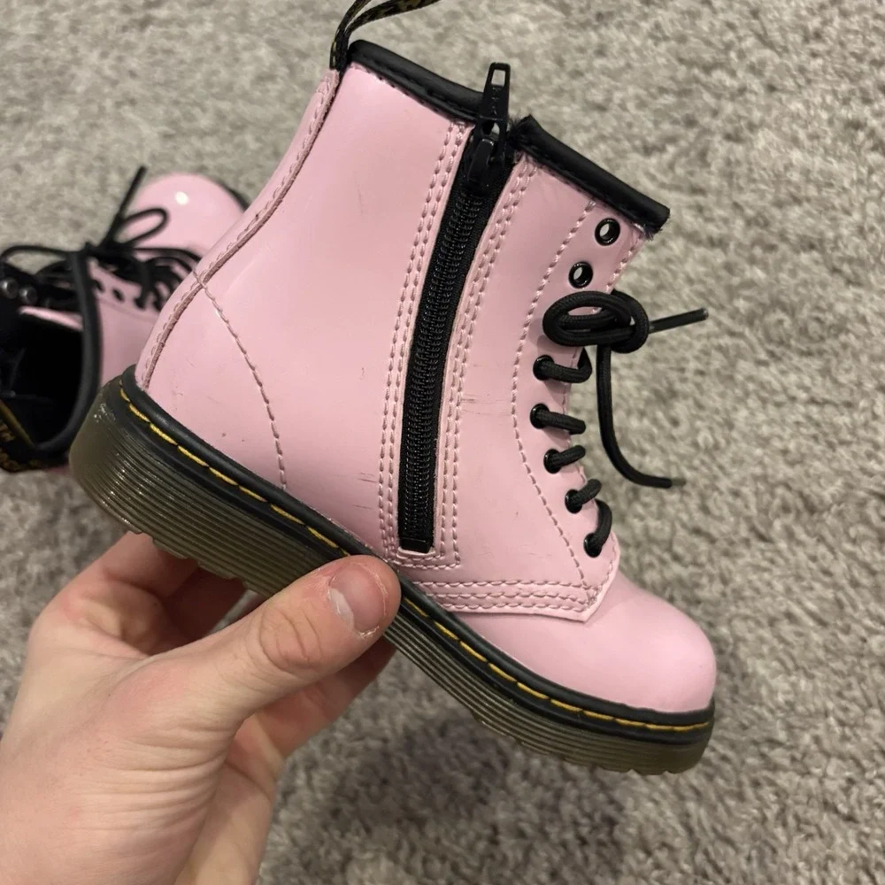 Dr. Martens Patent Leather Pink Toddler Combat Boots - SZ 9c Childs Kids Shoes